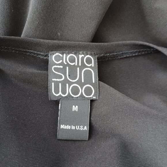 Clara Sun Woo Top Black Side Gathered Drape Stretch Knit Tunic Womens Medium - Picture 5 of 11